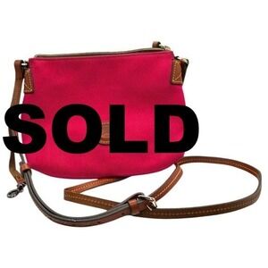Dooney & Bourke Pink Canvas Crossbody Bag Leather Trim Red Lining Auth